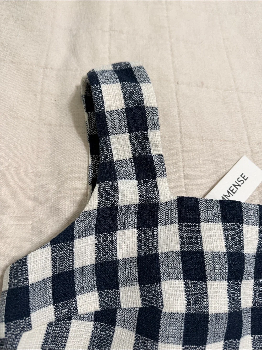 Commense Navy & White Gingham Scallop Crop Top and Shorts Set